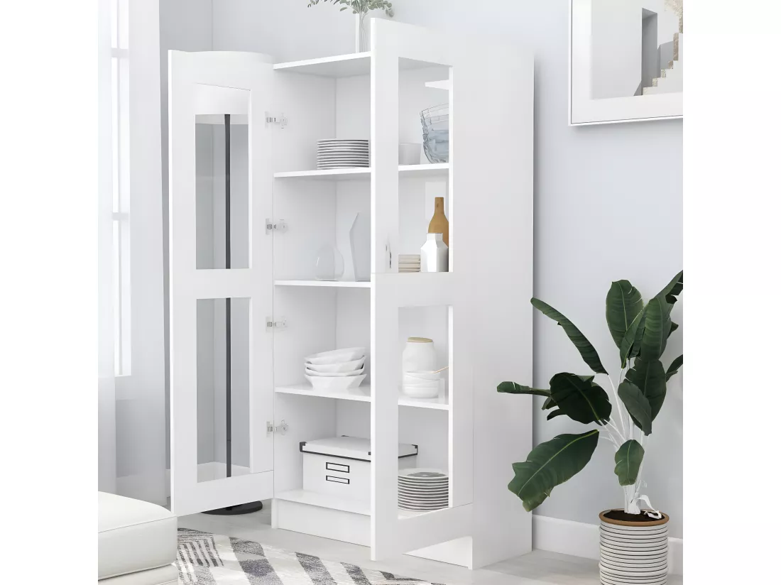 Armoire à vitrine Blanc 82,5x30,5x150 cm Aggloméré