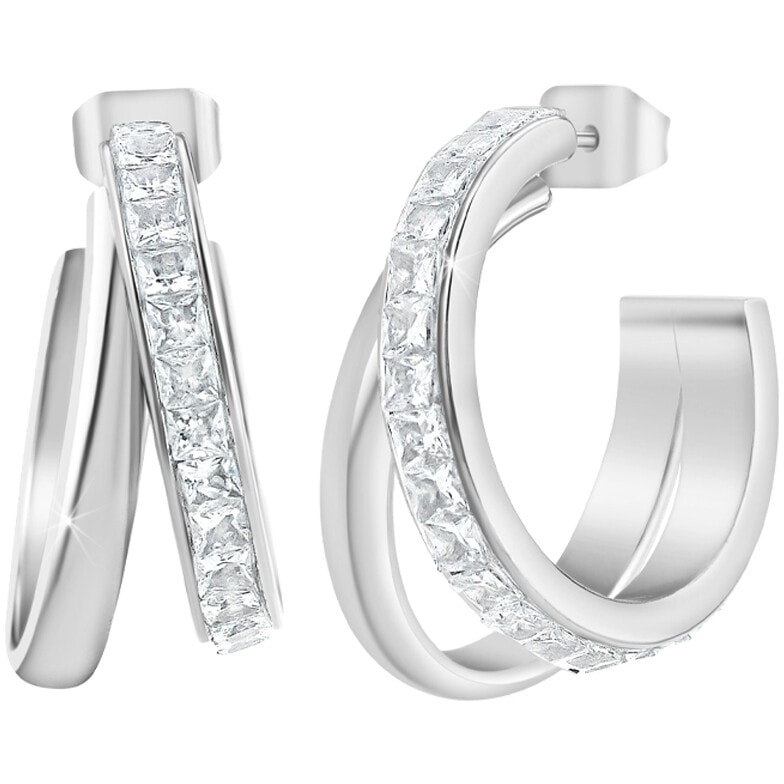 Boucles d'oreilles - Acier inoxydable & cristaux - Argenté