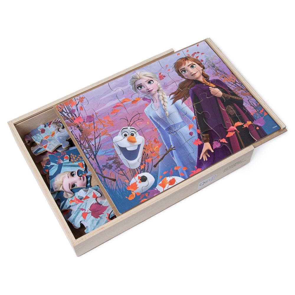 Frozen-Holzpuzzles, 3er-Pack in Holzaufbewahrungsschale, Sortiment