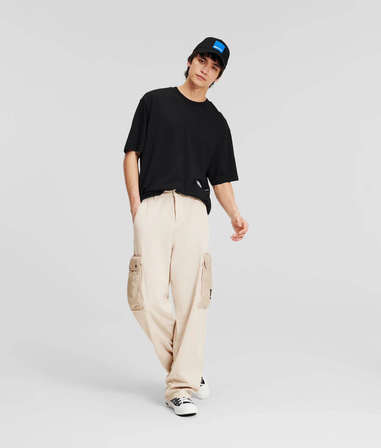 PANTALON STYLE UTILITAIRE KLJ EN MATIÈRES MÉLANGÉES