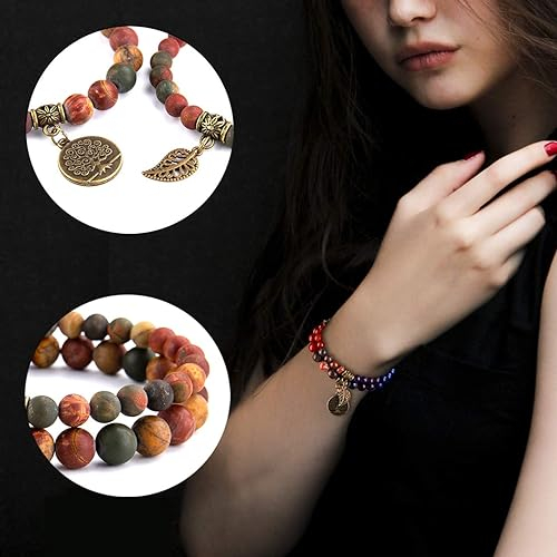 (2er Set) 225-240mm Naturstein Armband Edelstein Armkettchen mit Anhänger - Picassojaspis
