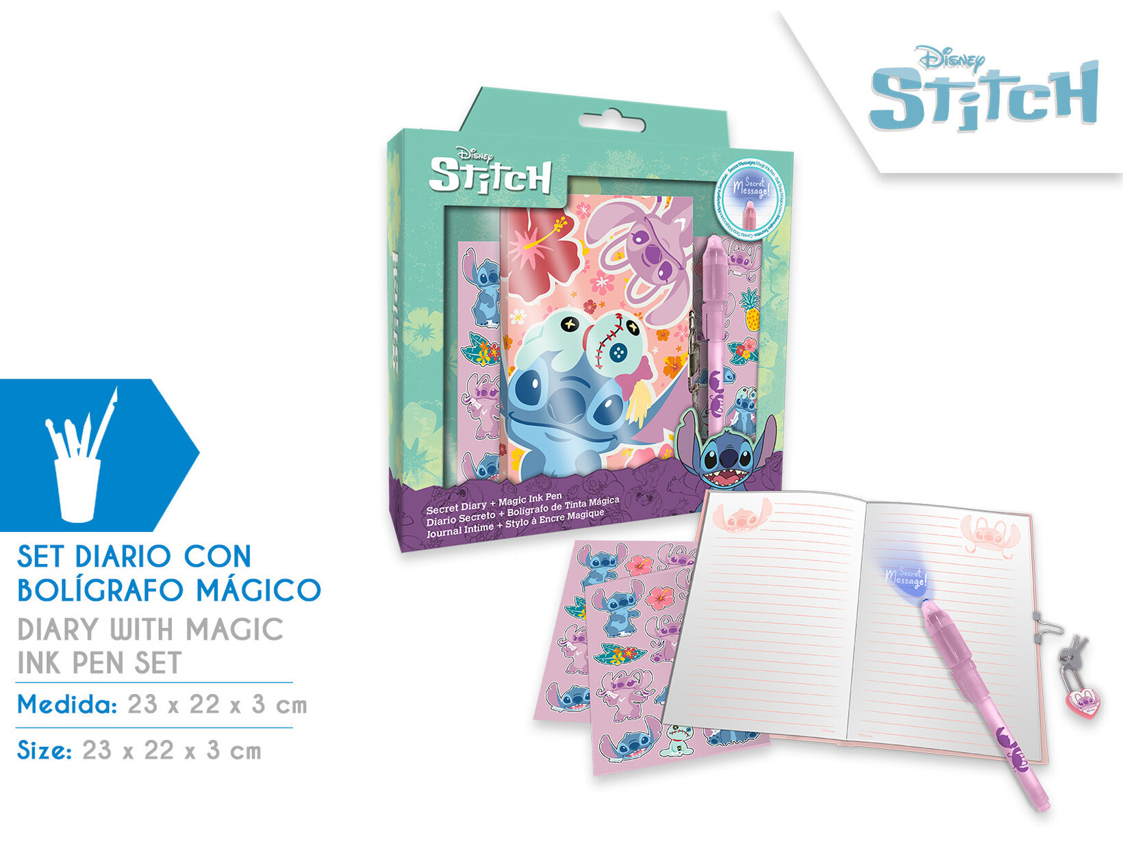 DIARIO SECRETO COM CANETA MAGICA STITCH