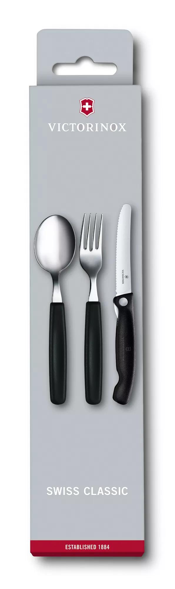 Swiss Classic Set aus Gemüsemesser, Gabel und Löffel-schwarz