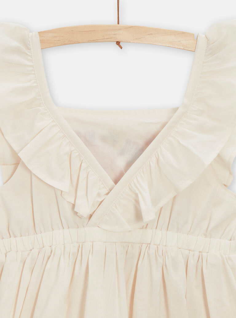 Robe écru foncé broderie fleuries à dos nu pour fille