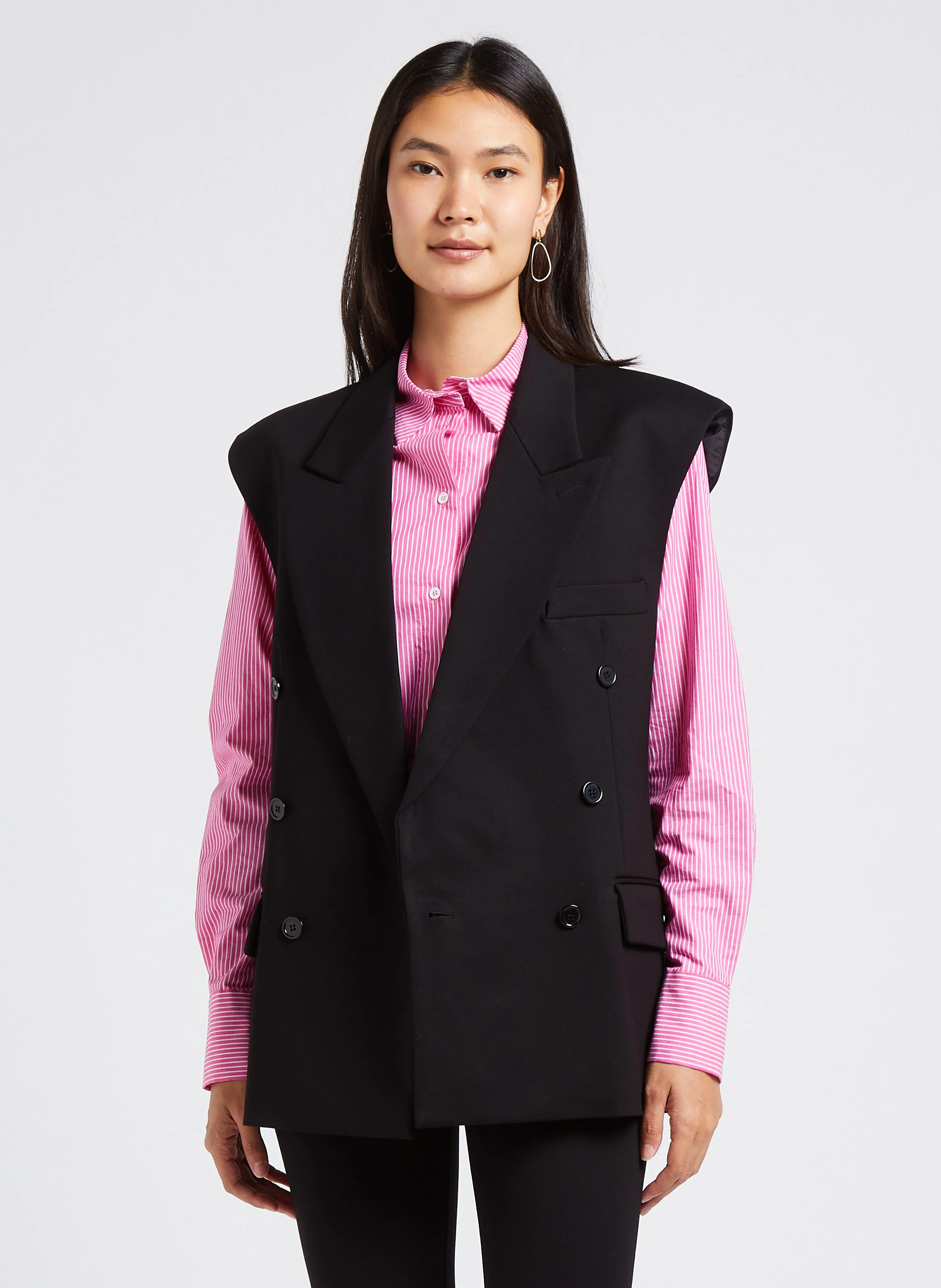 JEREMY - Veste col tailleur avec fausses boutonnières| Noir