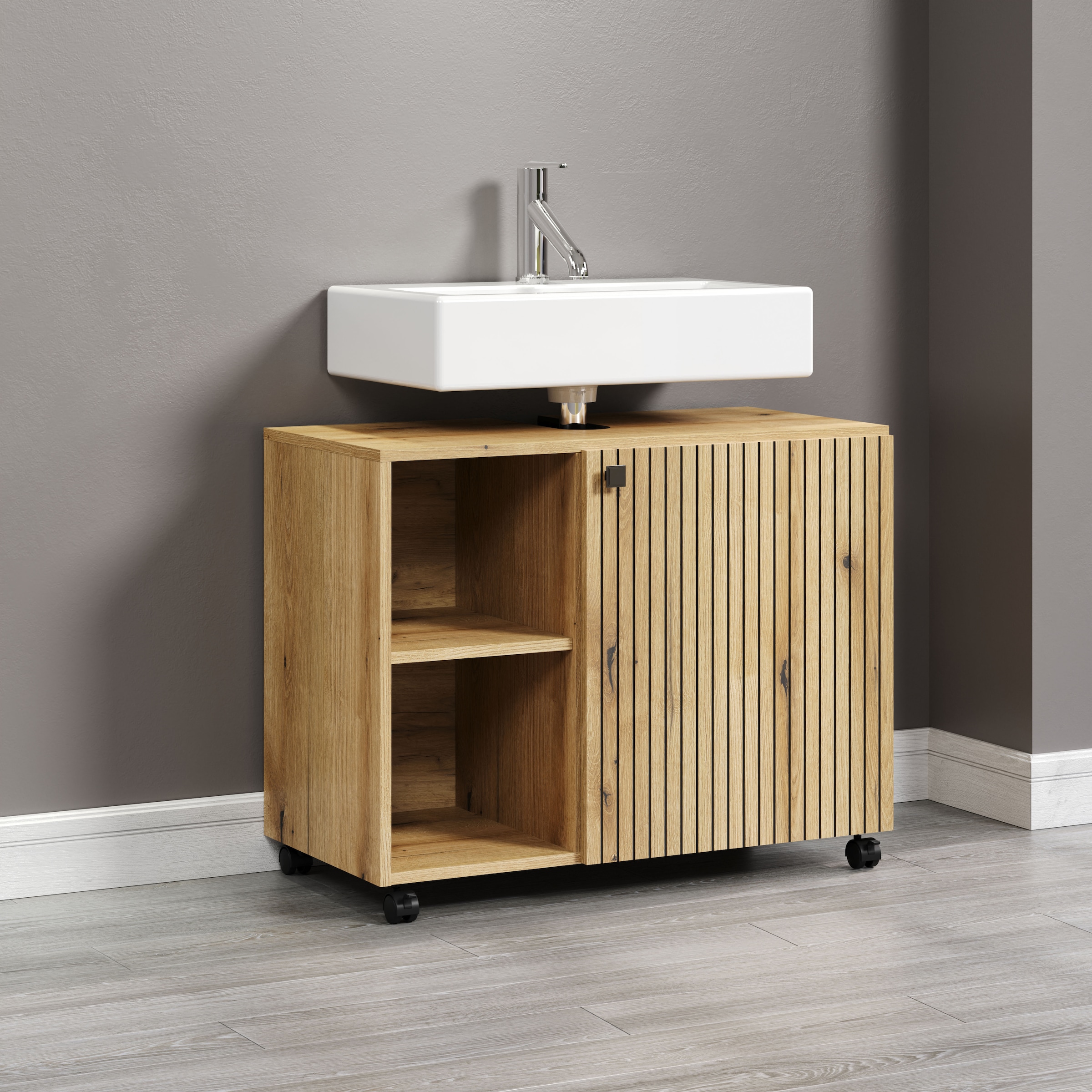 welltime Waschbeckenunterschrank »Amrum« 1 Stk. tlg. Waschtisch auf Rollen - (B/T/H) wahlweise 60-80/42/64 cm