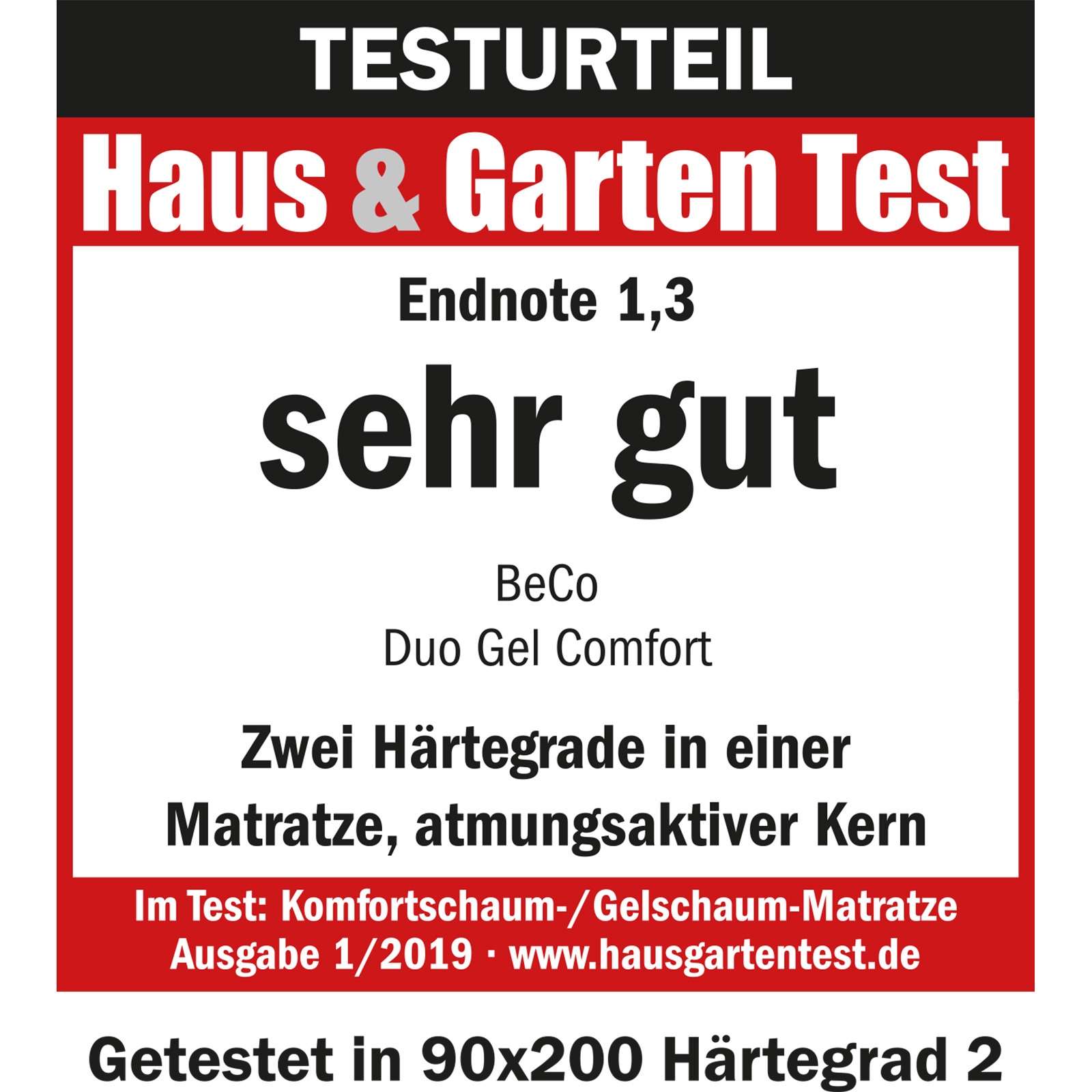 Komfortschaummatratze DUO GEL COMFORT - H2 - 90x200 cm