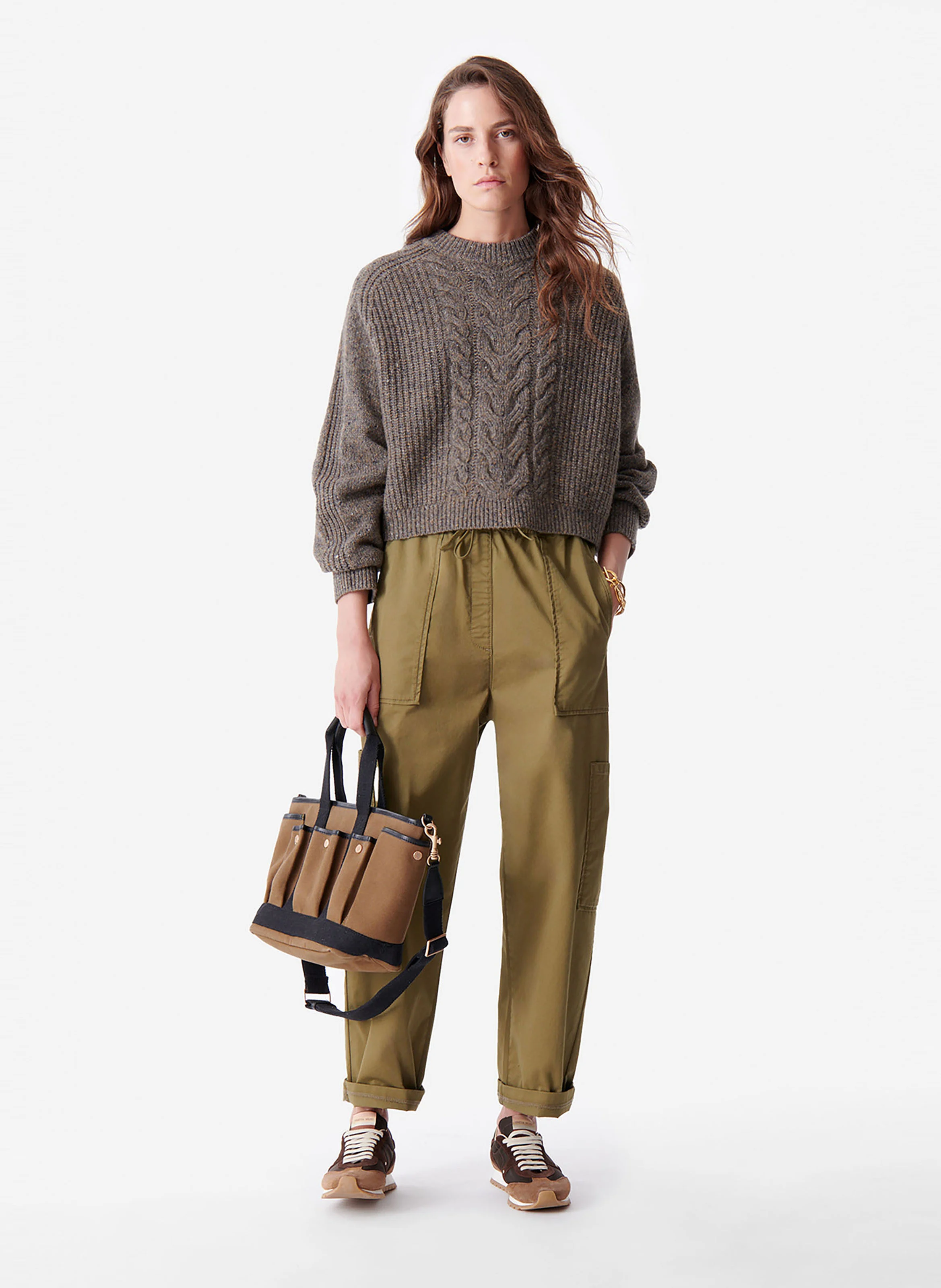 CAILO - Pantalon cargo droit en coton mélangé | Beige