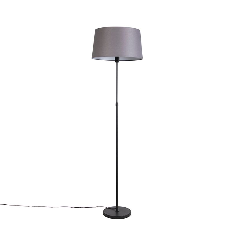 Vloerlamp zwart met donkergrijze linnen kap 45 cm - Parte