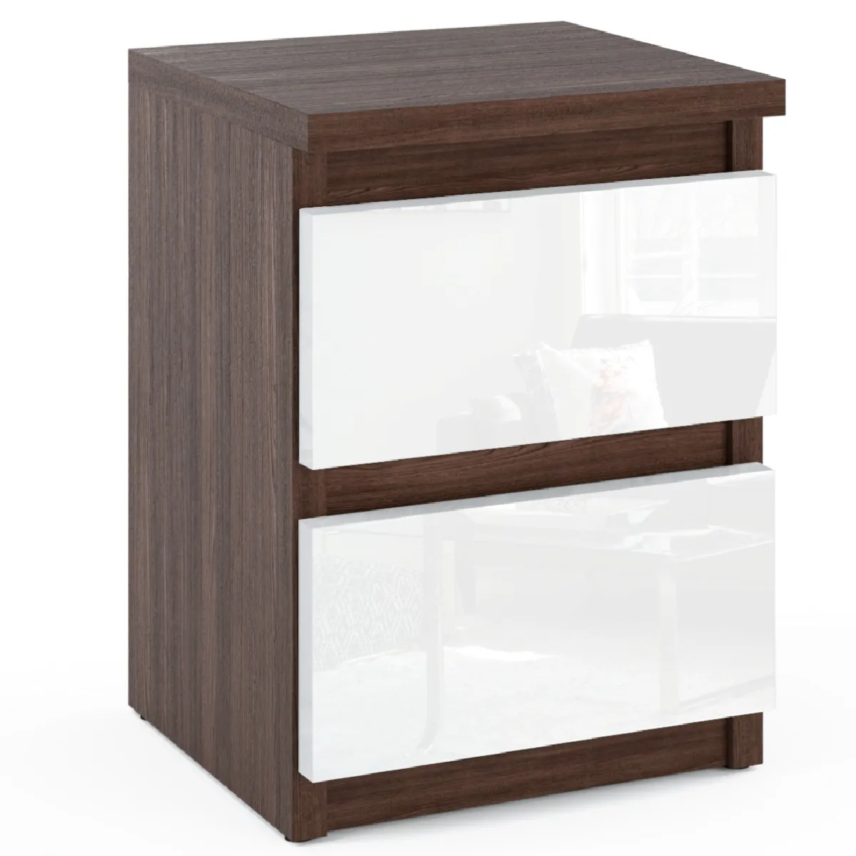 Table de chevet - Wenge/Blanc Brillant - 2 tiroirs