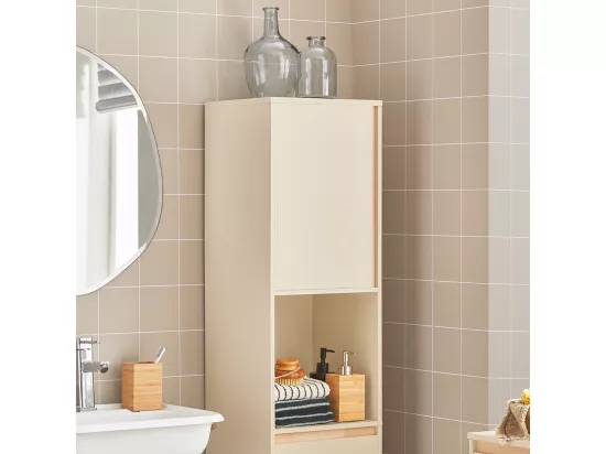 Meuble Colonne De Salle De Bain Avec 1 Compartiment Ouvert, 1 Tiroir Et 2 Portes, BZr80-mi