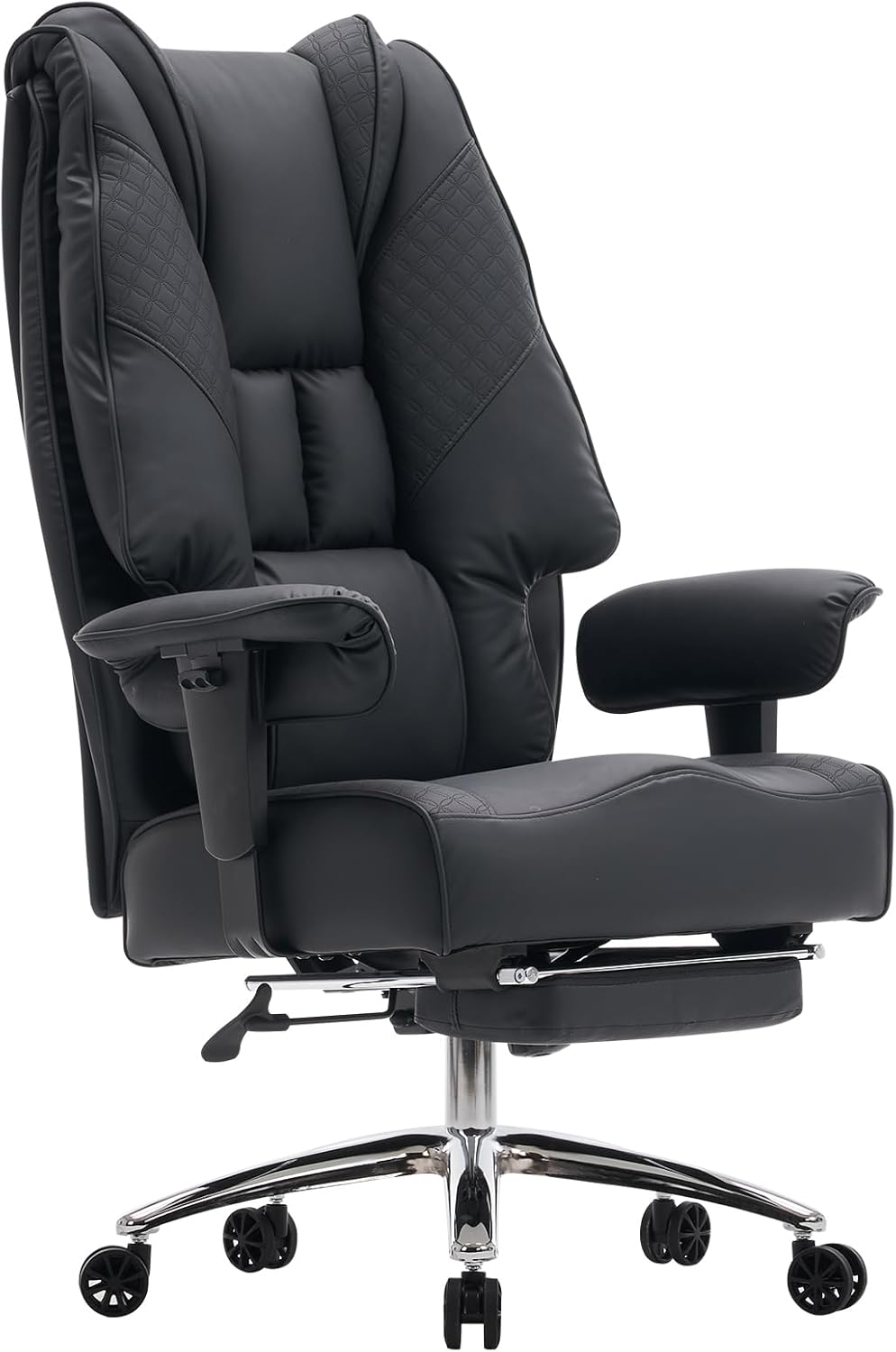 Schwerlast Bürostuhl 180kg - XXL Chefsessel Ergonomisch (Big & Tall), 14cm Taschenfederkern (Sofa-Komfort), Schreibtischstuhl Kunstleder Hohe Rückenlehne für Home Office (Schwarz)