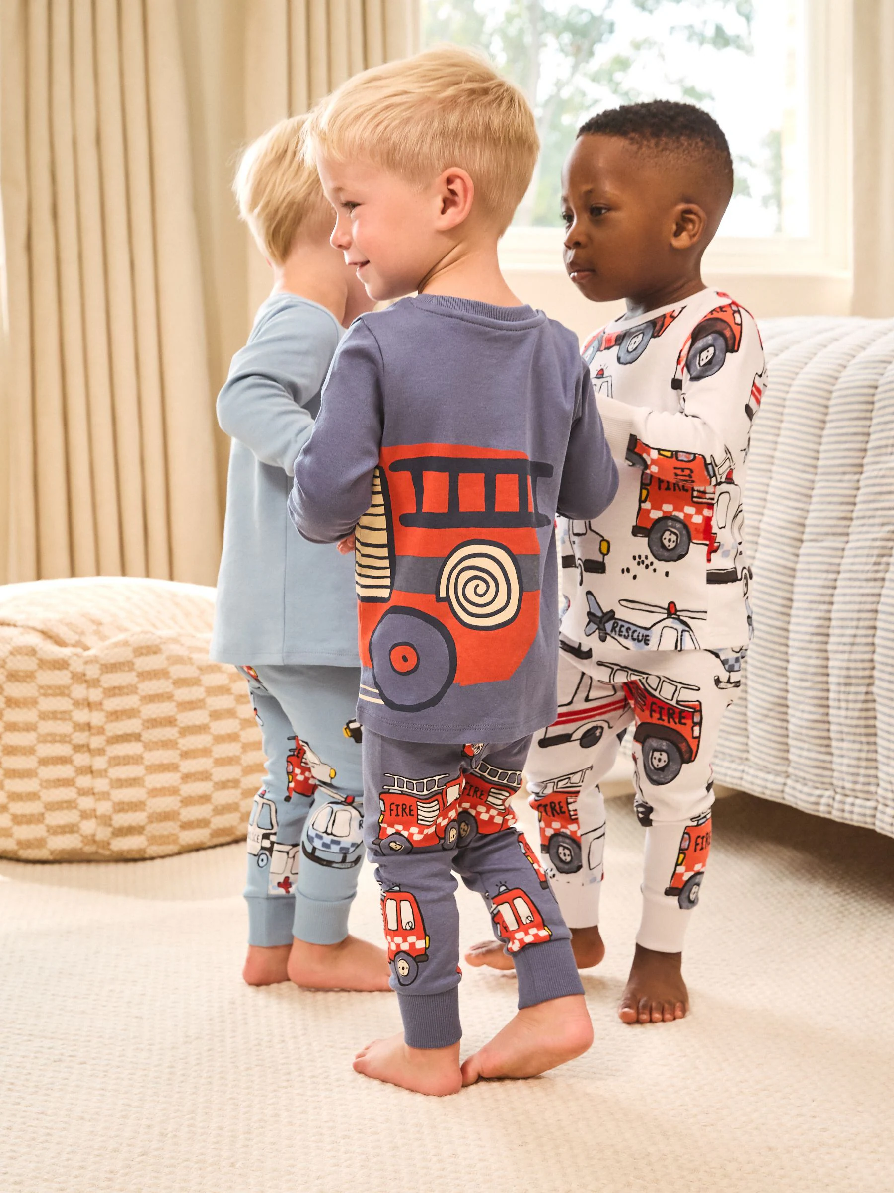 Rood/ blauw met hulpverleningsvoertuig - Mini Knusse Pyjama's 3 Set (9mnd-10jr)