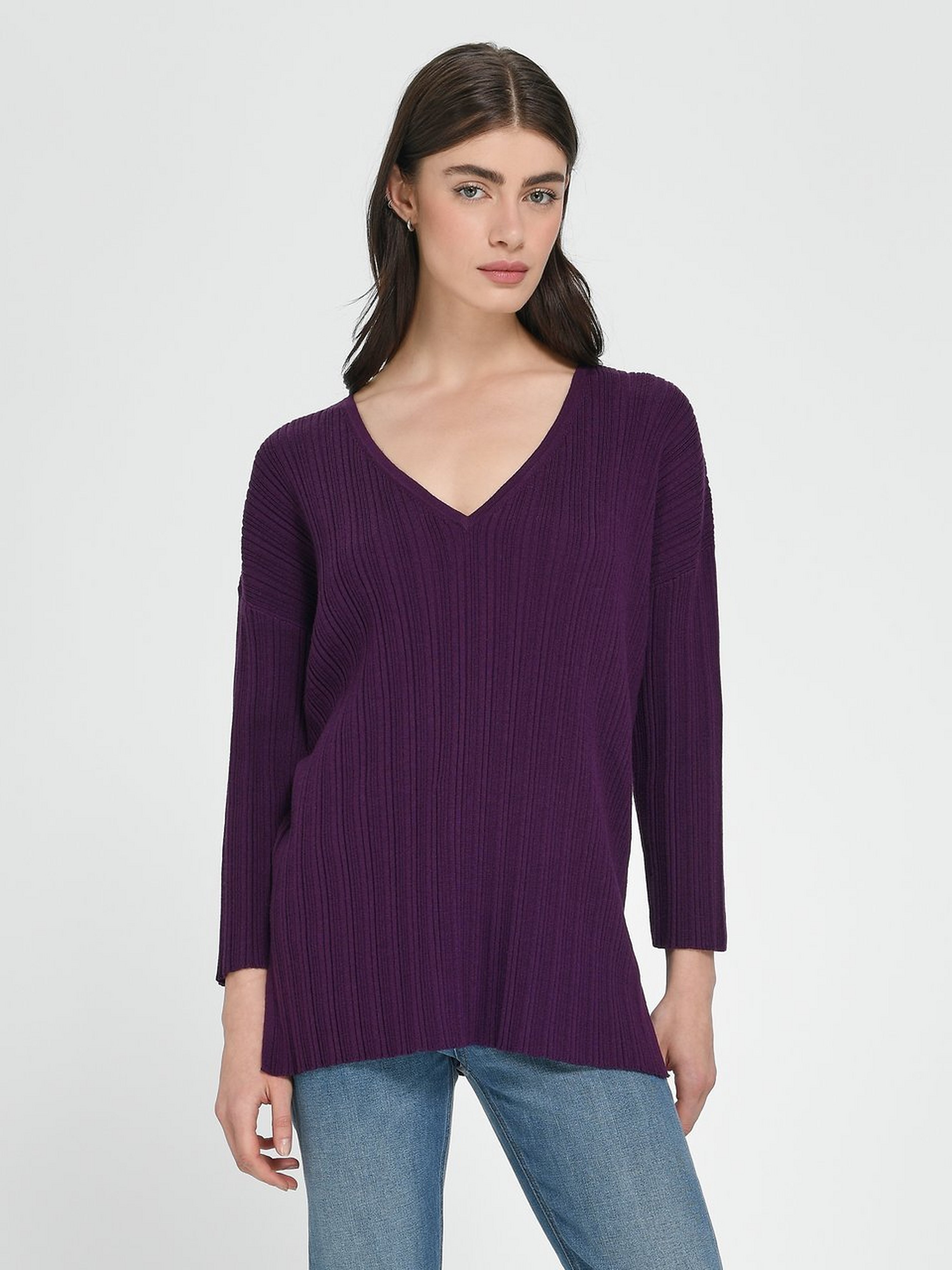 V-Pullover mit 3/4-Arm