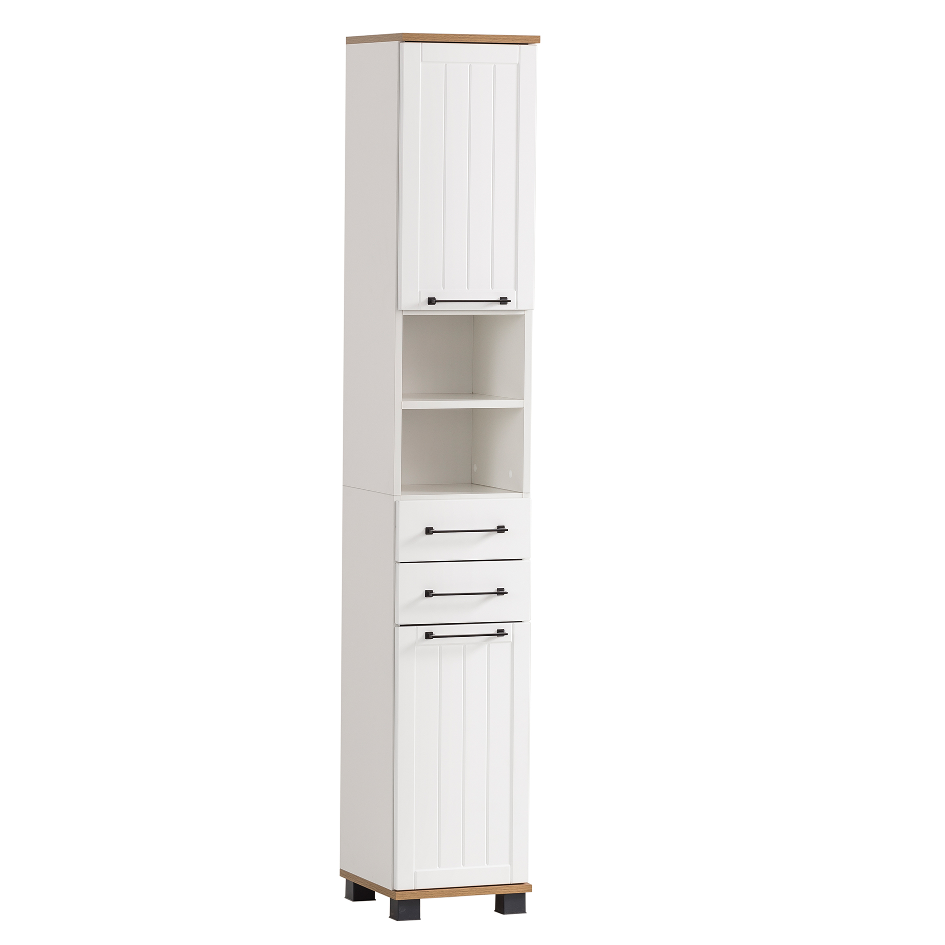 Hochschrank - weiß matt-Eiche - 181 cm hoch