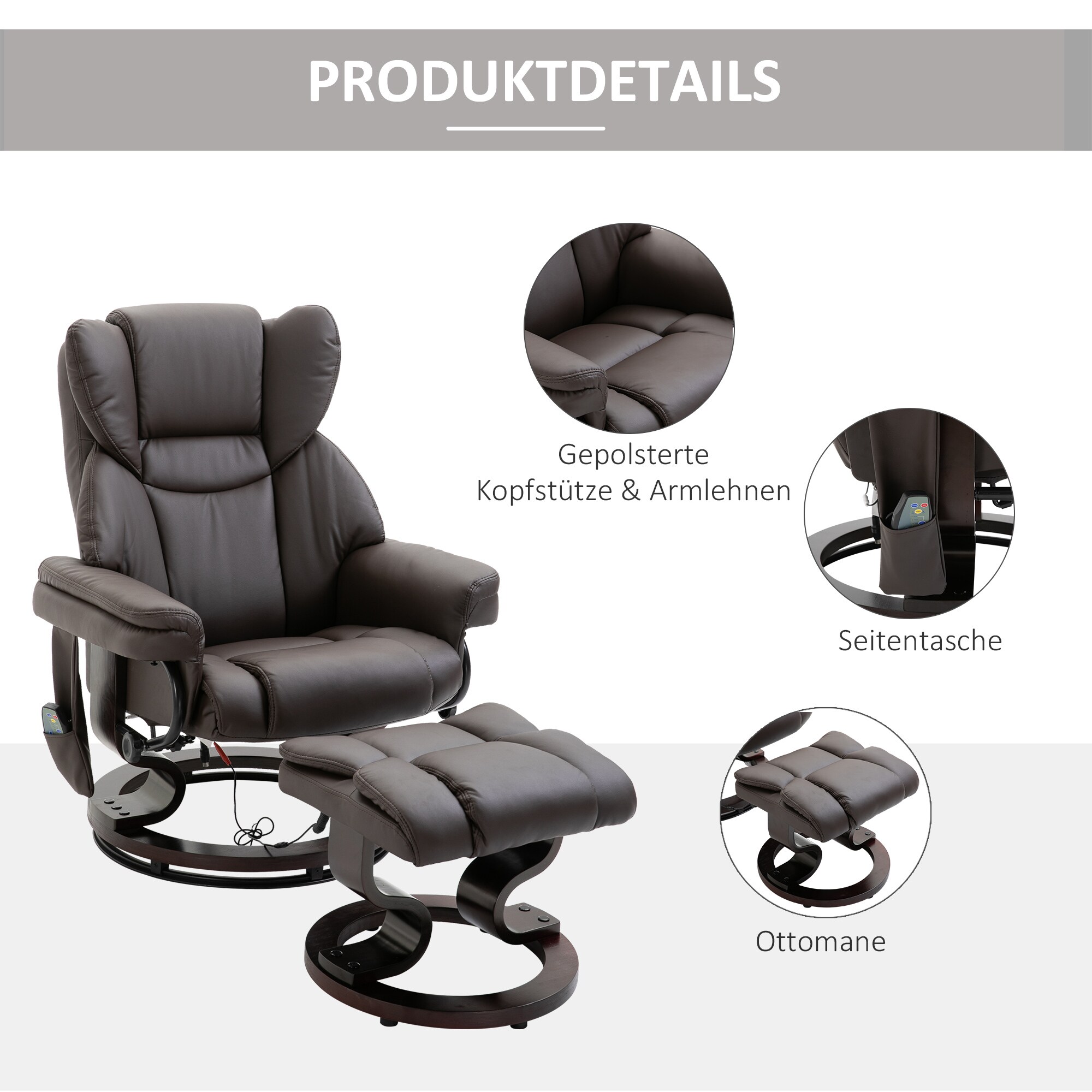 HOMCOM Massagesessel mit Fußhocker 79B x 82T x 101H cm