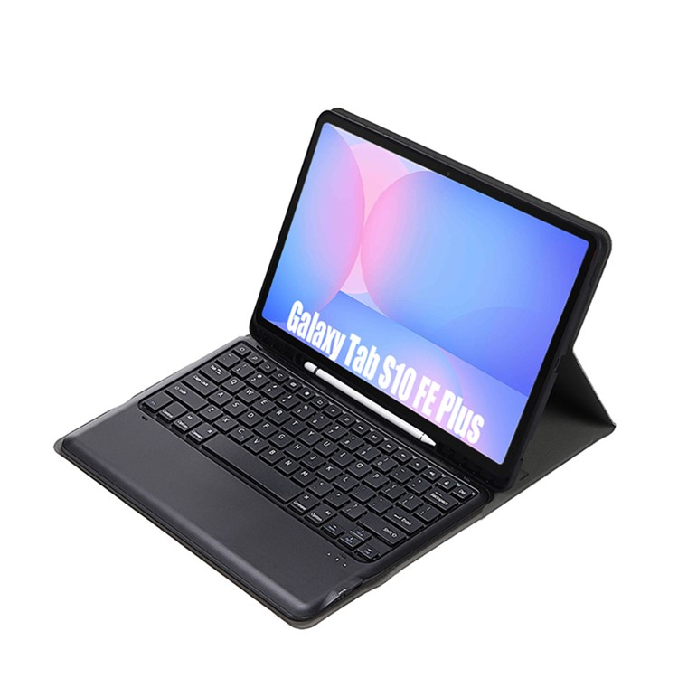 Samsung Galaxy Tab S10 FE  Plus Leder Tasche mit abnehmbarer Bluetooth Tastatur Keyboard   S-Pen Halterung (QWERTY) - Schwarz