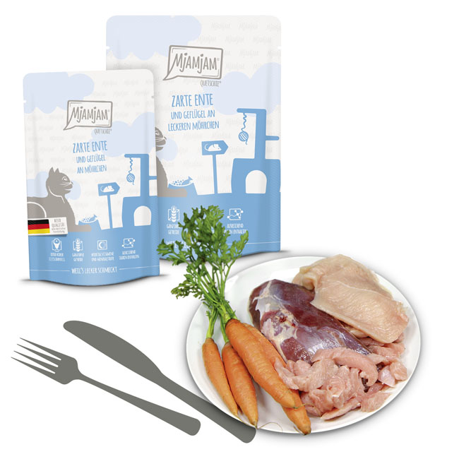 Quetschie zarte Ente & Geflügel an leckeren Möhrchen