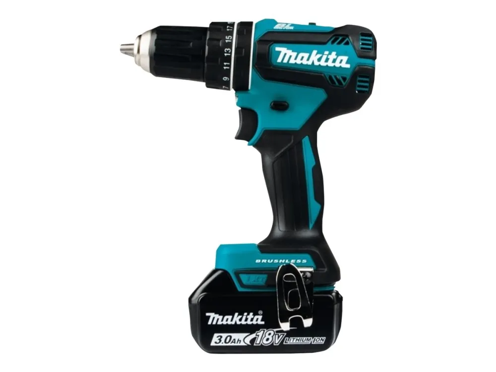Makita DHP485RF3J - Hammerbor/skruemaskine - ledningfri - 2-hastigheders - nøgleløs borepatron 13 mm - 50 N·m - 3 batterier, inkluderet oplader - 18 V