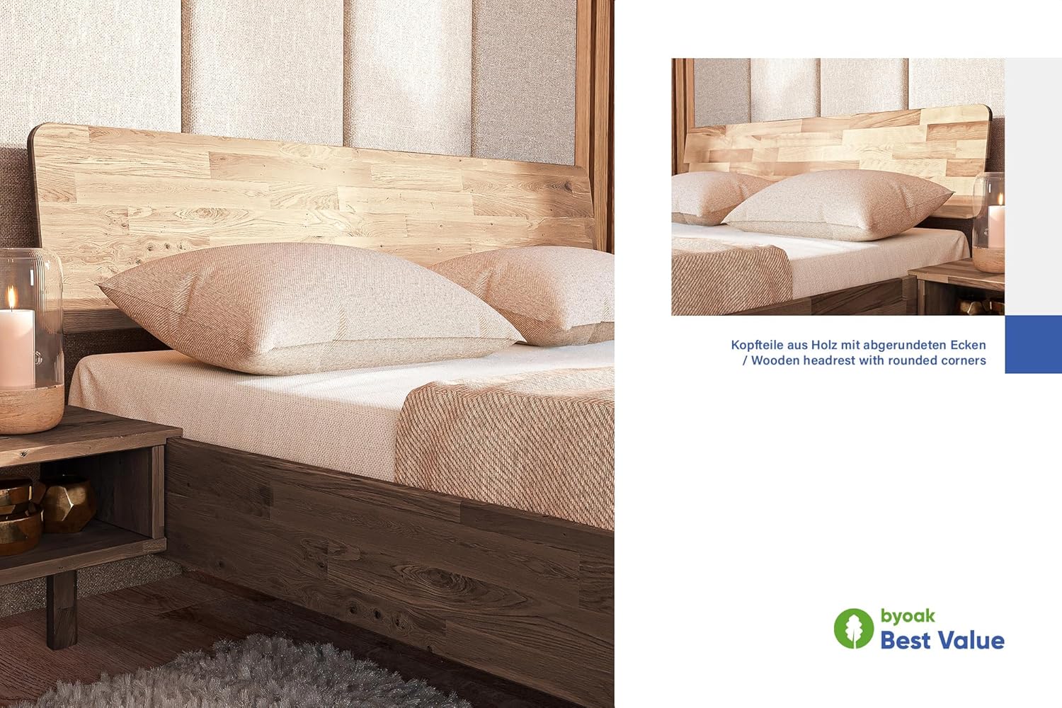 Massivholzbett Penny - mit Holzkopfteil - Doppelbett aus Holz - 160 x 200 cm - Geölt - Wildeiche