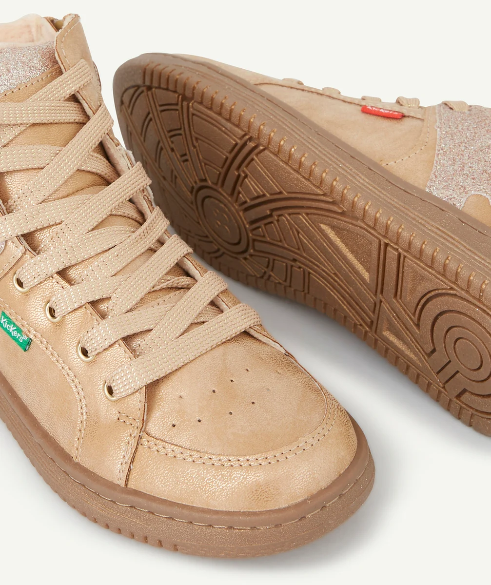 KICKERSBASKETS MONTANTES FILLE BEIGE ET COULEUR DORÉE