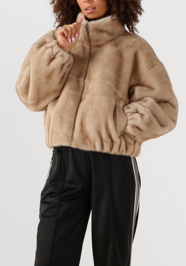 beige co'couture faux fur jas fera faux fur jacket
