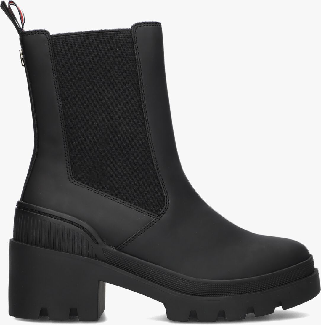 TOMMY HILFIGER zwarte tommy hilfiger chelsea boots rubberized mid heel boot