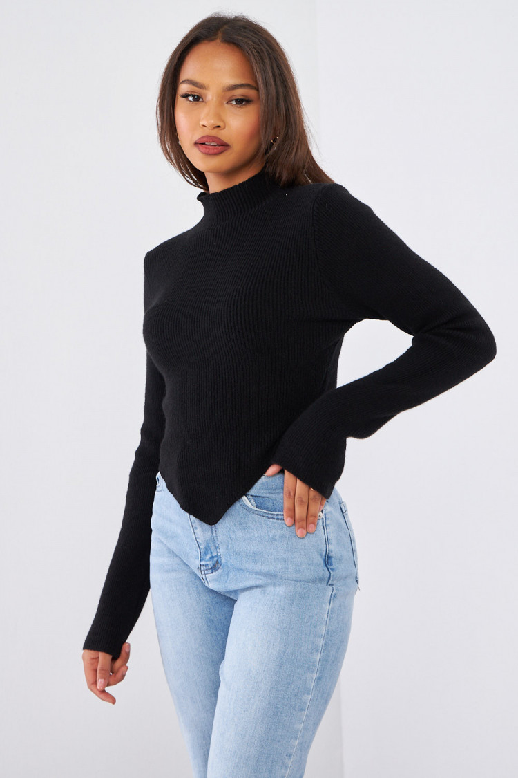 Pull noir court en laine