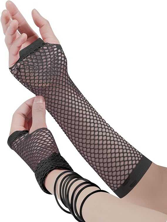 (19-tlg. Set) Fasnachts Erwachsenen Kostüm 80er Jahre Neon Verkleidung für Motto Partys inkl. Netzhandschuhe / Tüllrock / Stulpen / Brille - Schwarz