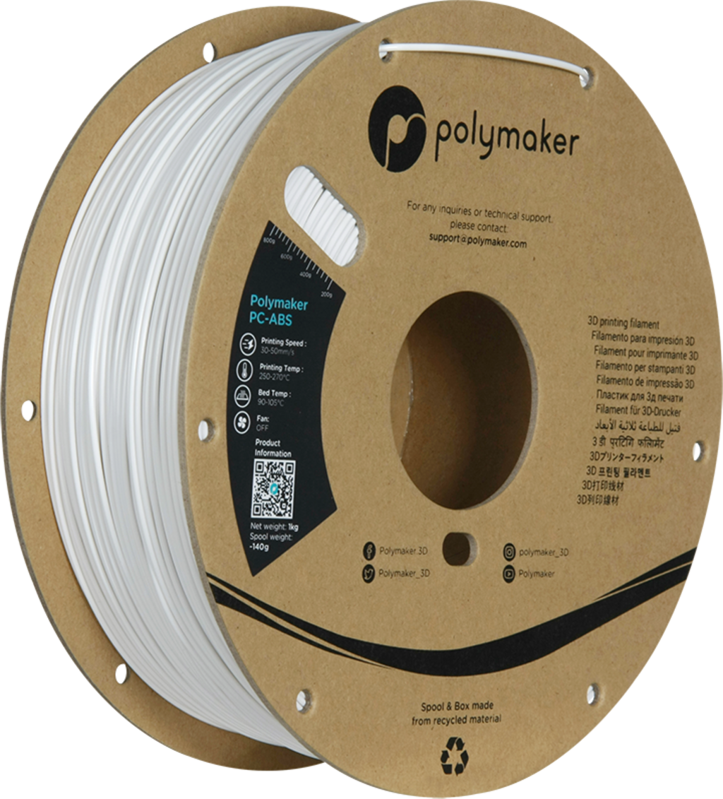 Polymaker  PC-ABS White, 1,75 mm (1.000 g)    PC-ABS Filament mit hervorragender Zähigkeit und Wärmebeständigkeit in Weiß