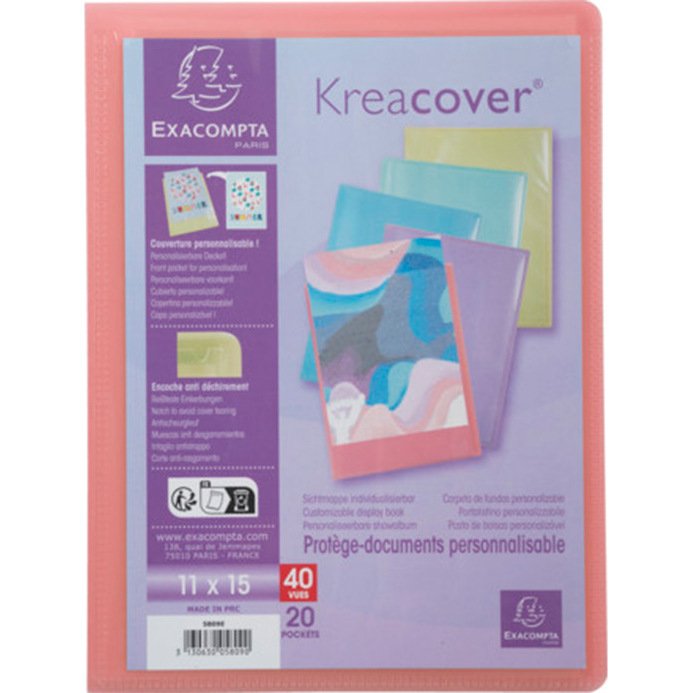 Porte-documents exacompta kreacover  polypropylene      110x150mm 40vues assortiment  pastel