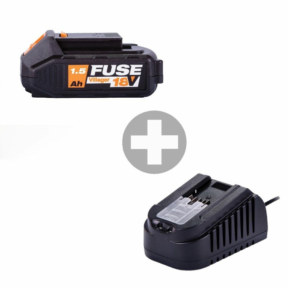 Batterie lithium ion 18 volts 1,5ah avec chargeur 2.4a villager fuse