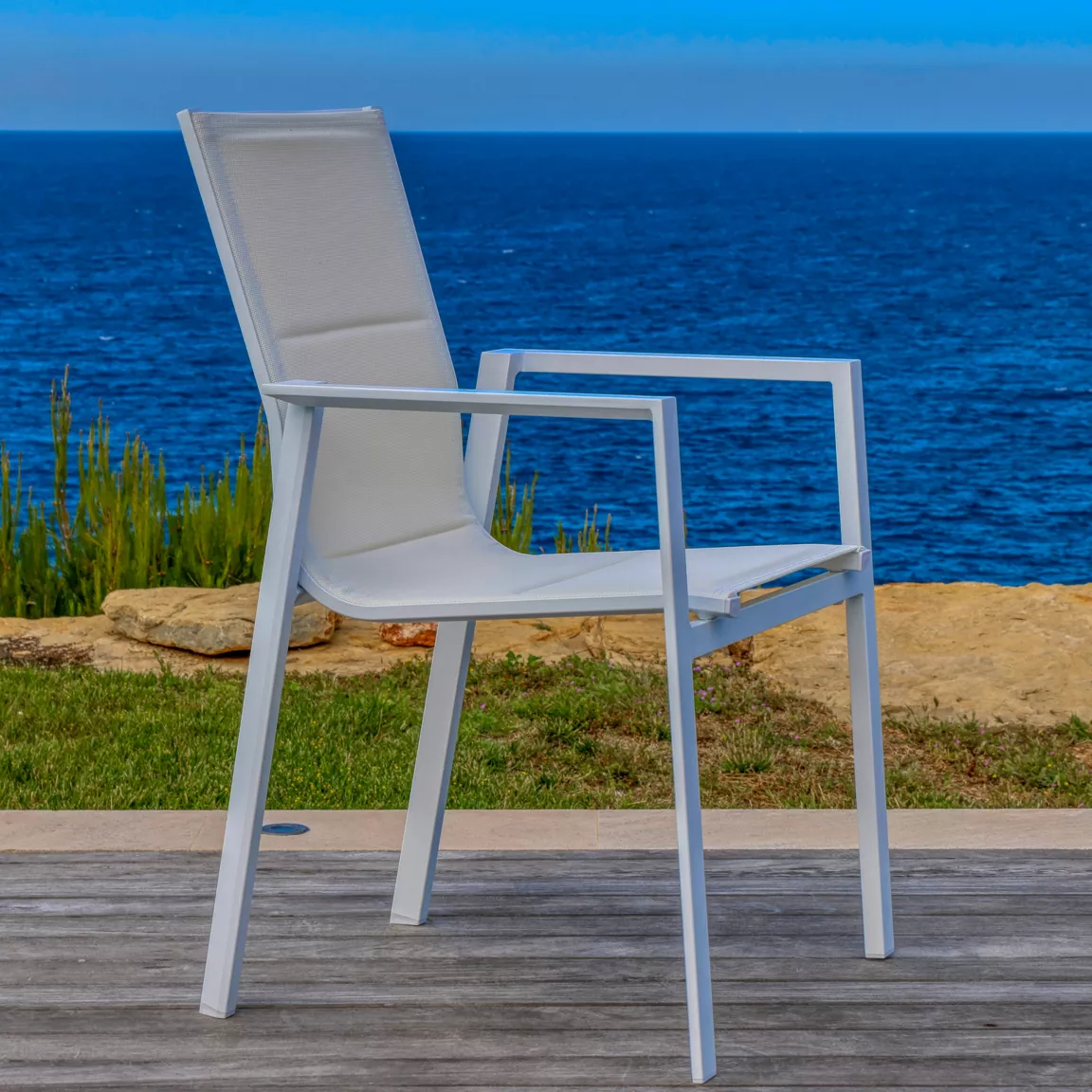 Fauteuil de jardin empilable aluminium Portofino Blanc