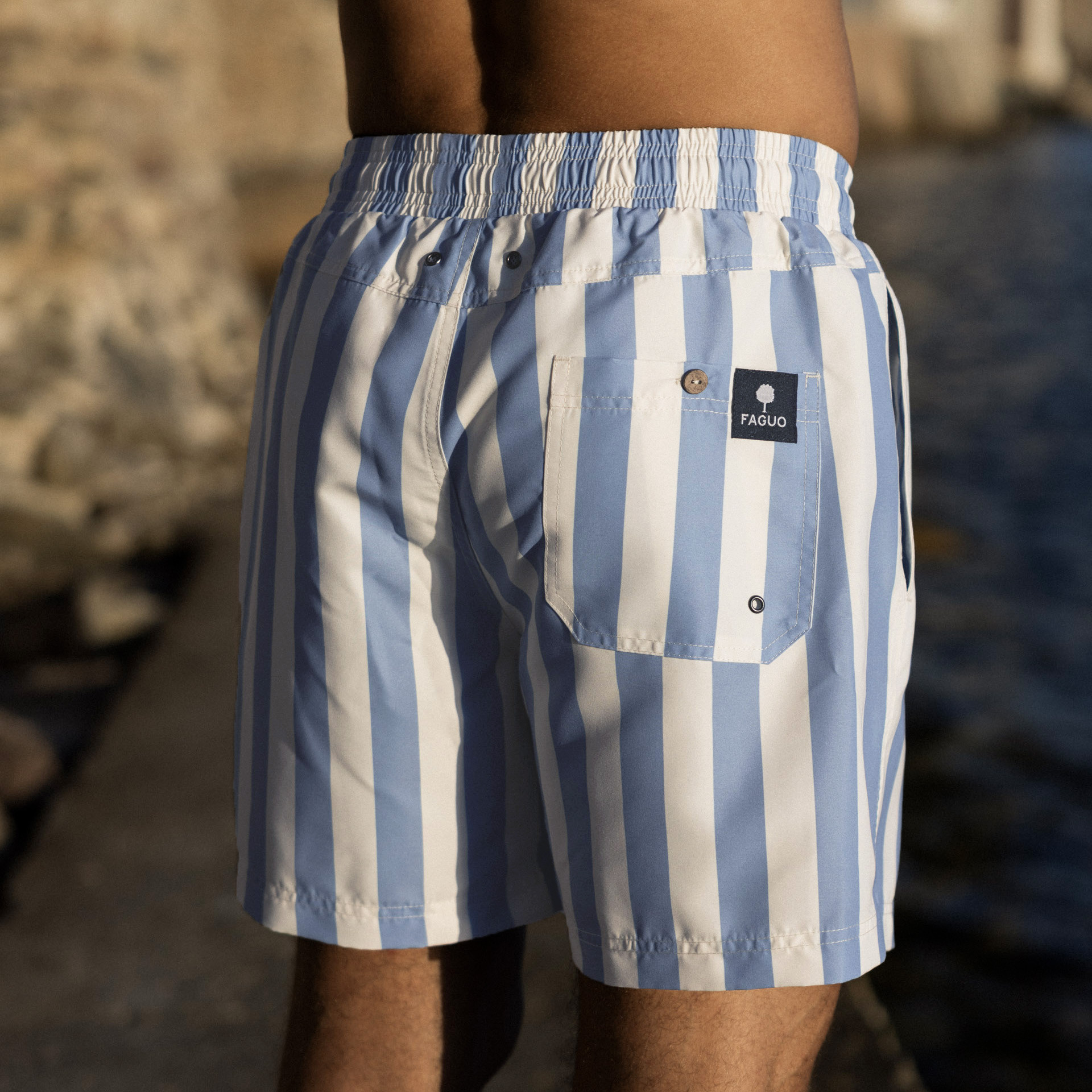 Maillot de bain rayé écru & bleu clair polyester recyclé - modèle mimizan