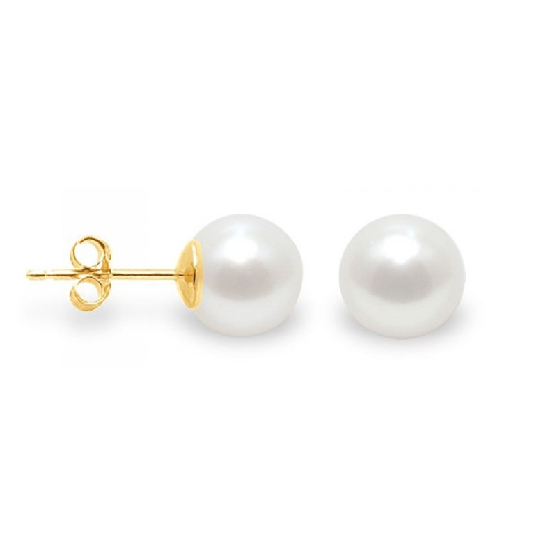 Boucles d'Oreilles Puces Femme Perle de Culture d'eau douce Blanche et or jaune 375/1000