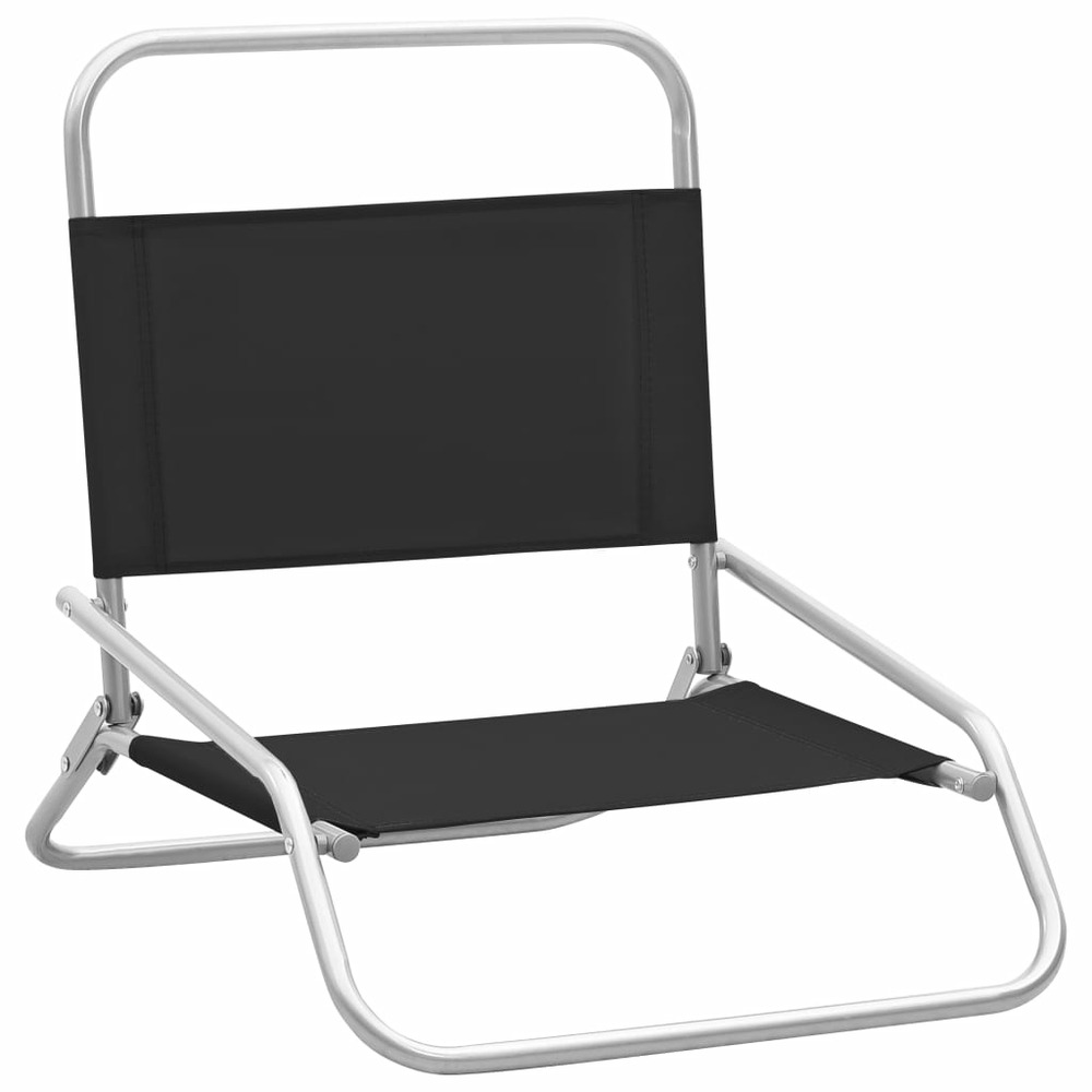 Chaises de plage pliables 2 pcs noir tissu