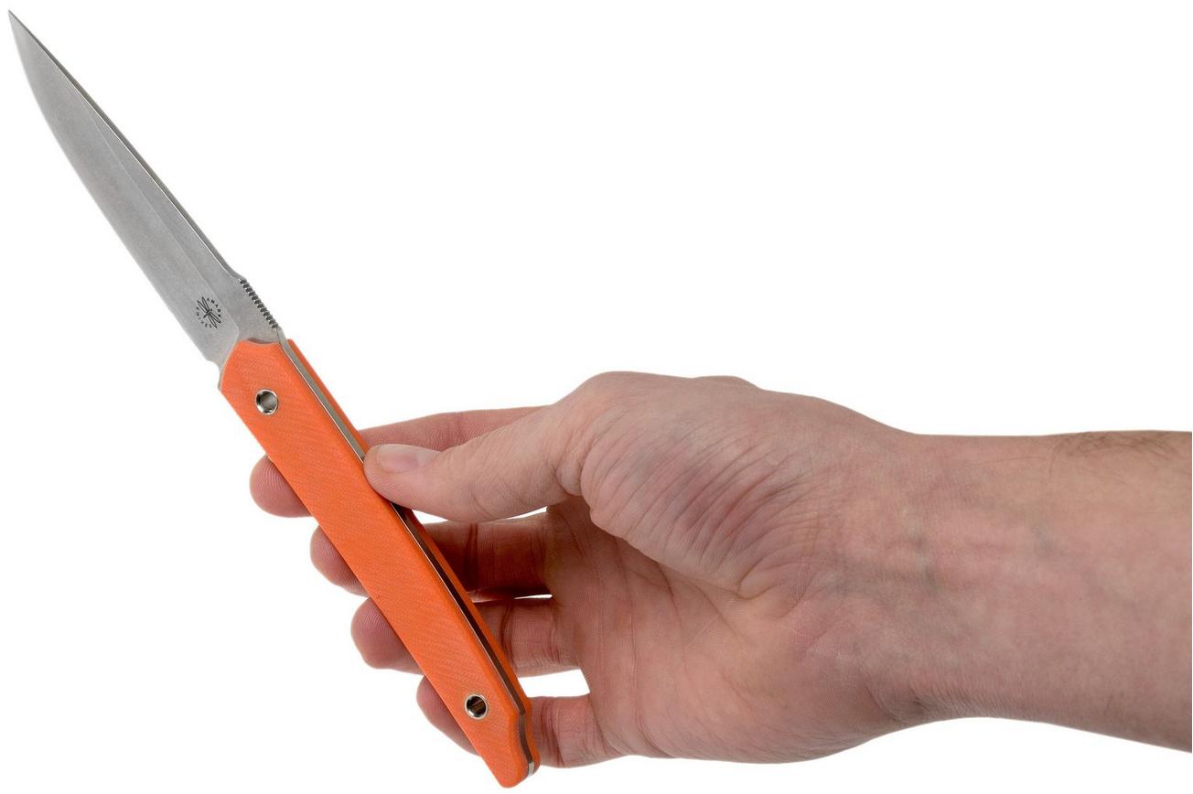 Amare Knives Pocket Peak Fixed, stonewash orange G10, vaststaand mes
