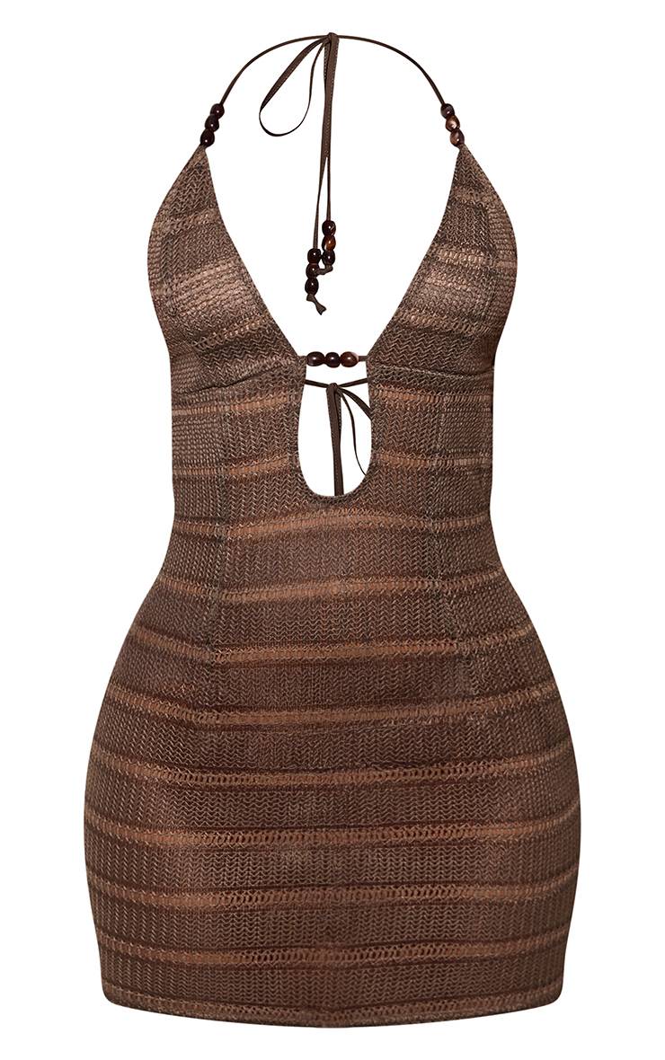 Marron Robe De Plage Mini À Décolleté Plongeant Et Finitions De Perles