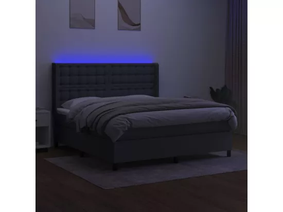 Sommier tapissier et matelas et LED Gris foncé 160x200 cm Tissu