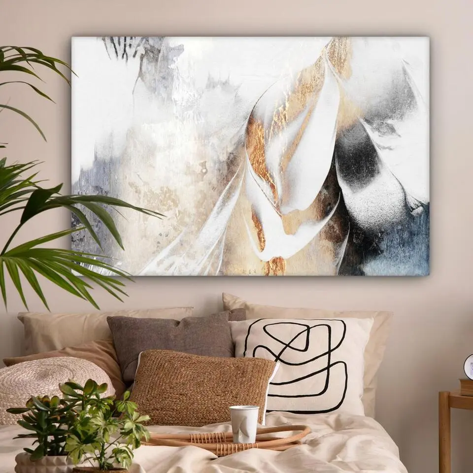 MuchoWow Canvas Schilderij 120x80cm Luxe Abstract Goud Wit