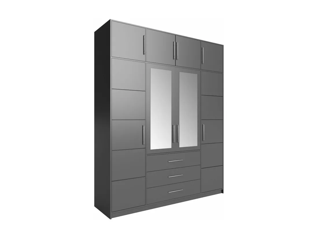 Armoire Dortivu 147, Graphite, 245x196x58cm, Portes d'armoire: Avec des charnières