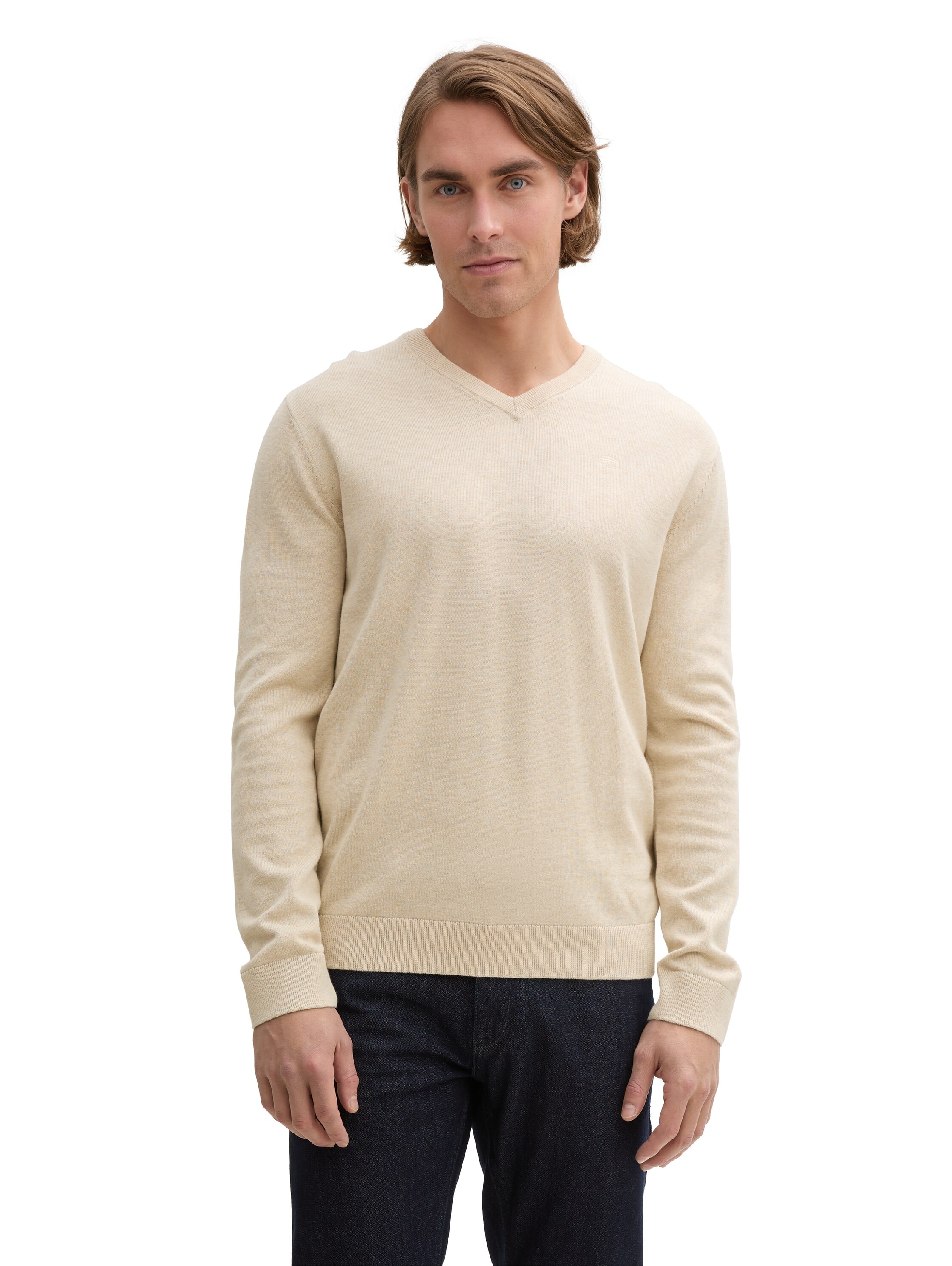 TOM TAILOR V-Ausschnitt-Pullover , mit kleiner Logo-Stickerei