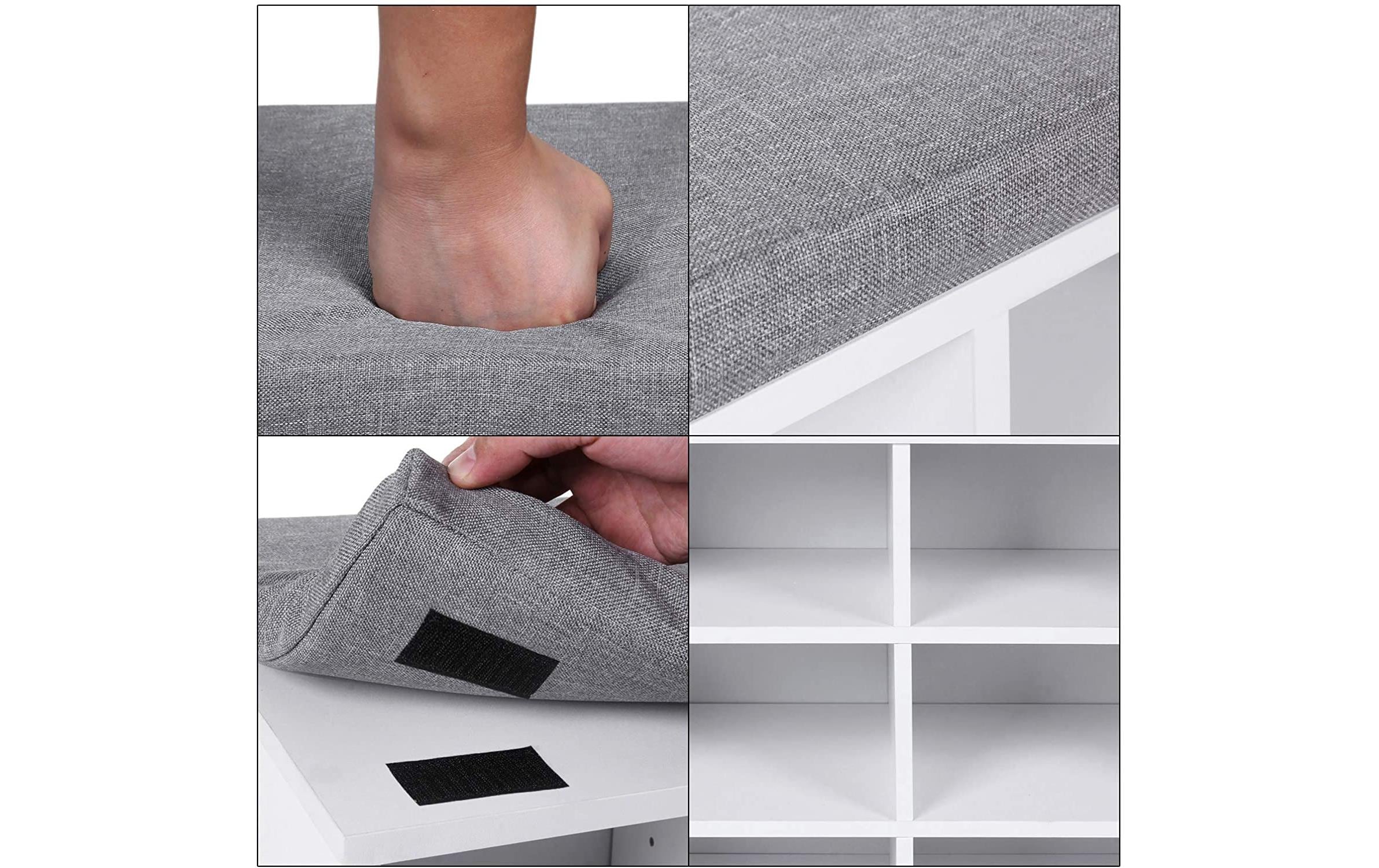 Schuhregal mit Polster, 104 x 48 cm, Weiss<br>Schuhablage mit Sitzbank