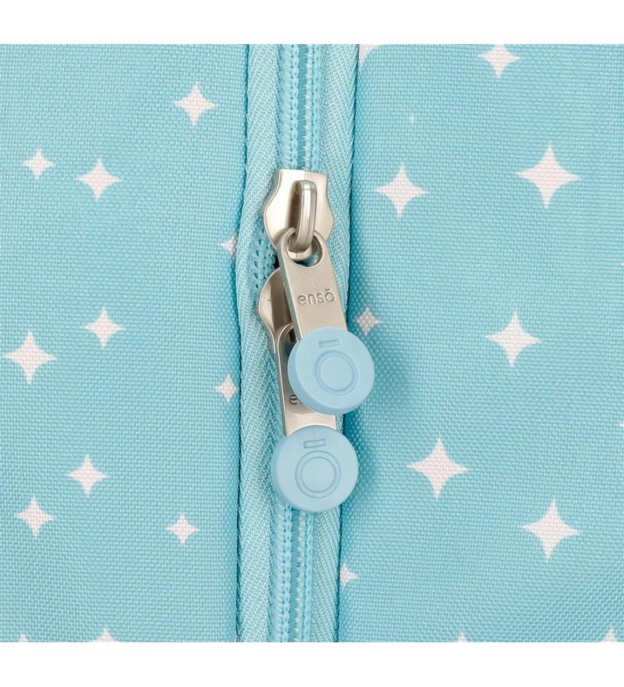 Mochila Enso Keep The Ocean Clean com compartimento duplo e rodinhas azuis.