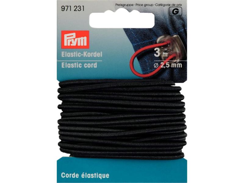 Prym Elastikband Kordel 2.5 mm, Schwarz Elastische Gummikordel für leichte Stoffe