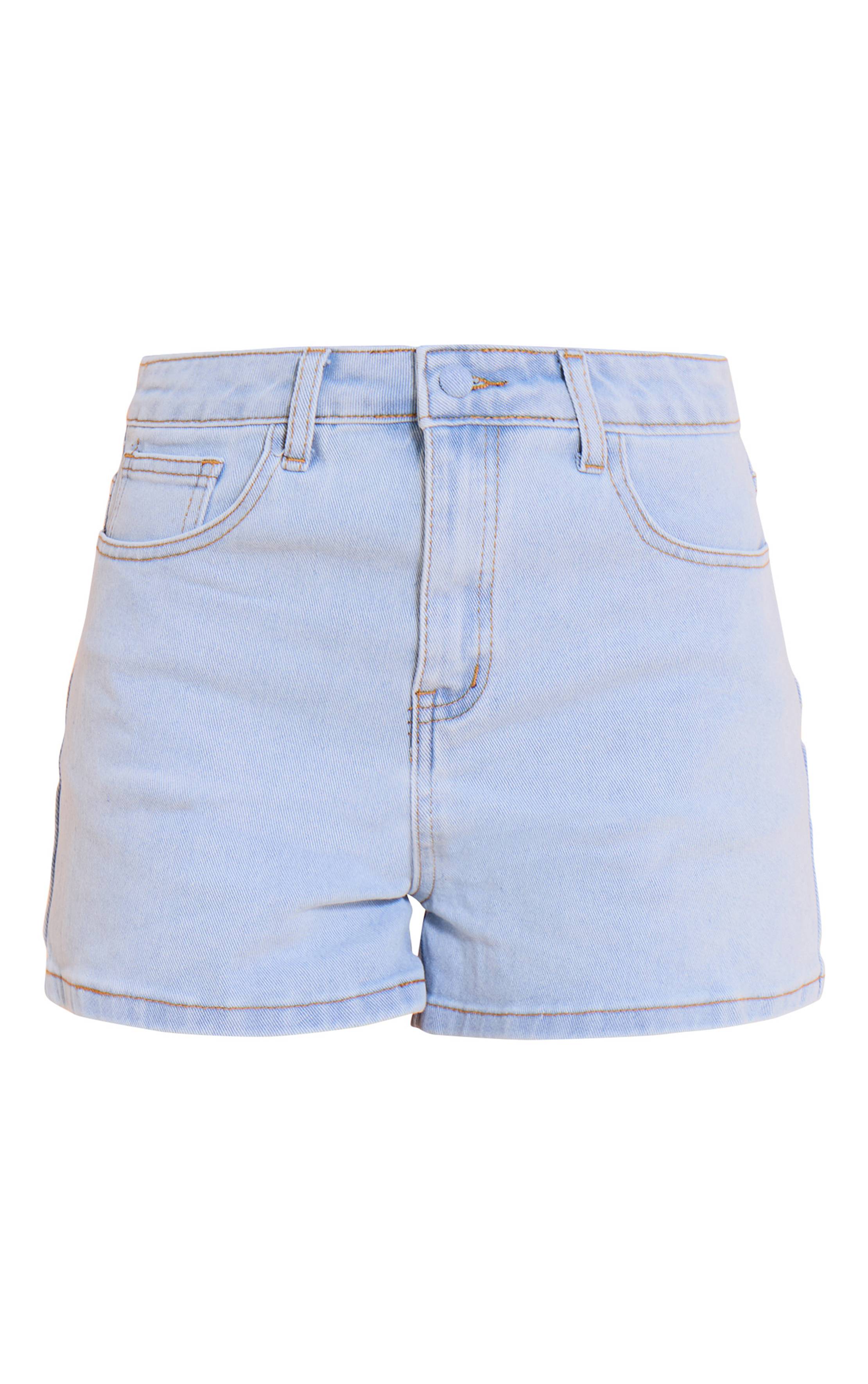 Bleu Clair Short En Jean Stretch Taille Haute Petite