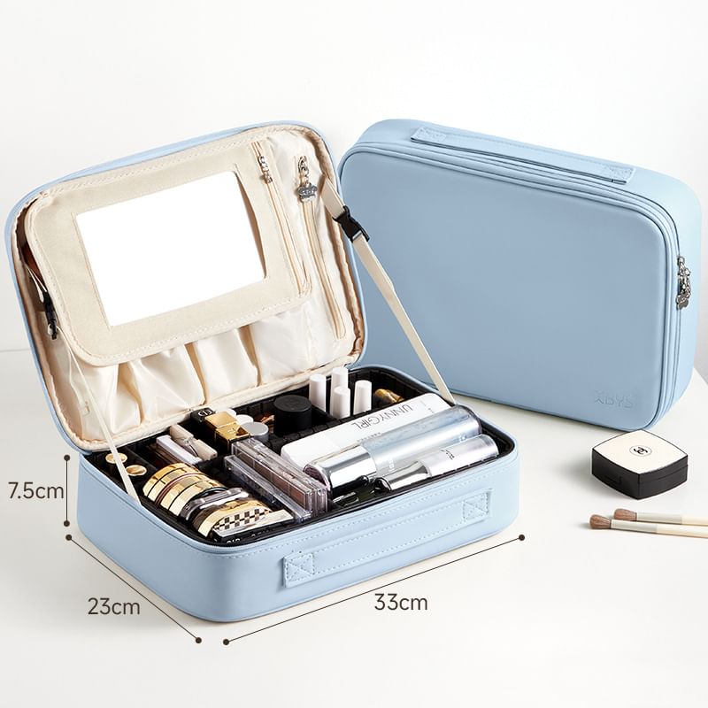 Karnemelk - Grote capaciteit PU cosmetische make-up tas met spiegel