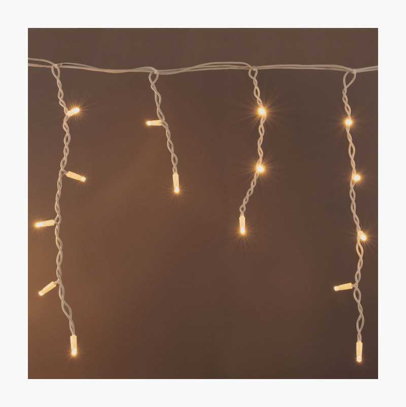 Lysslynge, 100 LED, varmhvit, 6,5 m, hvit, utbyggbar, istapper