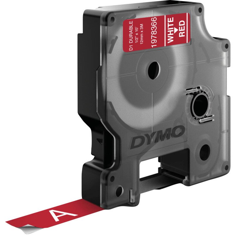 Rubans Dymo D1 12 mm Durable rouge écriture blanche