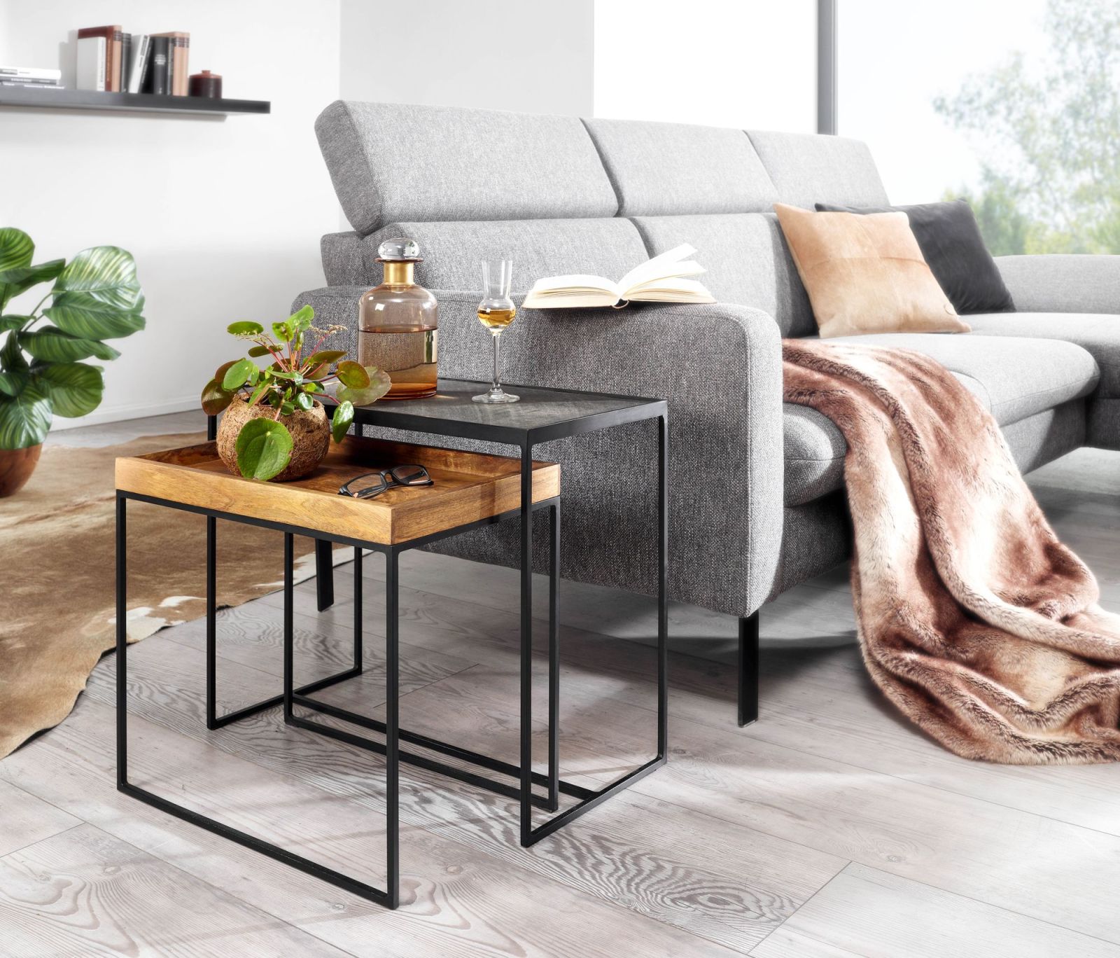 2er-Set Beistelltische - braun - schwarz - 60 cm